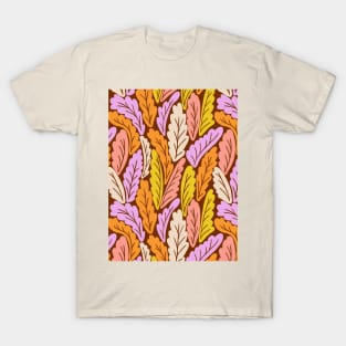 Tropical colorful leaves botanical pattern in brown and yellow T-Shirt